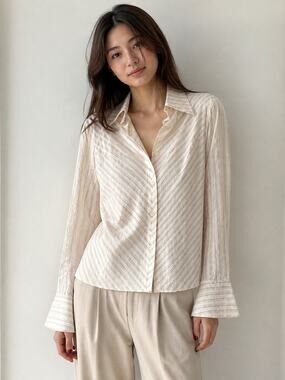 Moosaya Striped Button Down Shirt Large